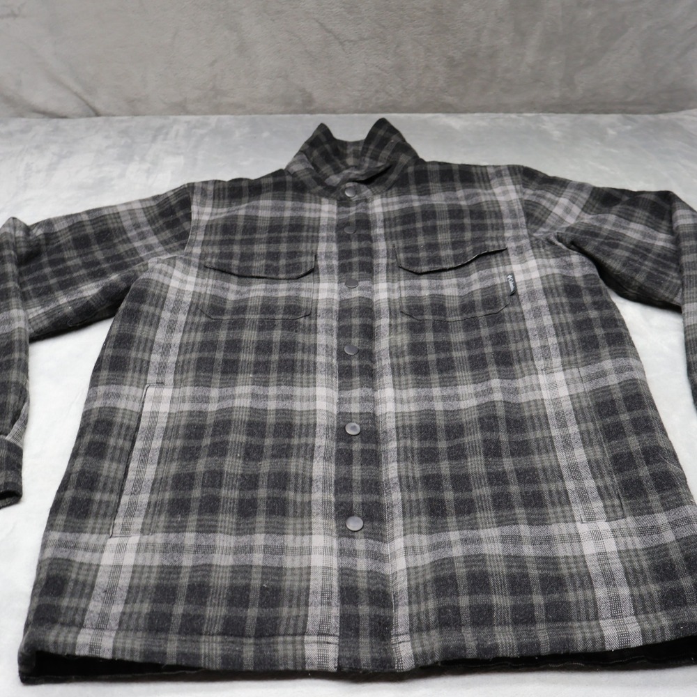 Columbia Jacket Mens Medium Black Plaid Wool Blend Rugged Insulated Full Zip